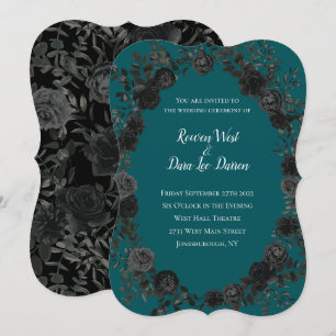 Schwarze Aquamarine Rose Gothic Elegante Hochzeit Einladung