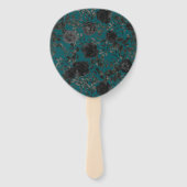 Schwarze Aquamarine Rose Gothic Elegante Hochzeit Fächer (Rückseite)