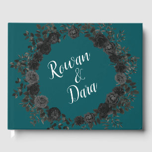 Schwarze Aquamarine Rose Gothic Elegante Hochzeit Gästebuch