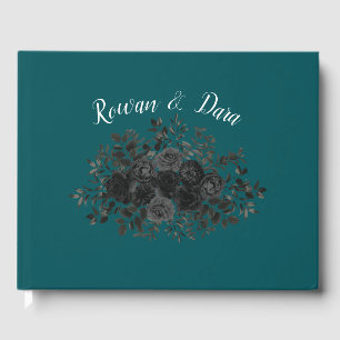 Schwarze Aquamarine Rose Gothic Elegante Hochzeit Gästebuch