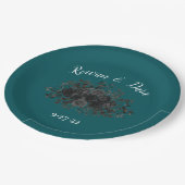 Schwarze Aquamarine Rose Gothic Elegante Hochzeit Pappteller (Schrägansicht)