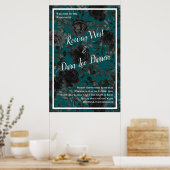 Schwarze Aquamarine Rose Gothic Elegante Hochzeit Poster (Küche)
