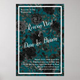 Schwarze Aquamarine Rose Gothic Elegante Hochzeit Poster