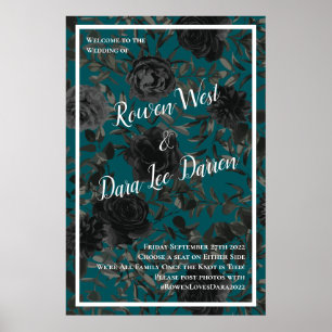 Schwarze Aquamarine Rose Gothic Elegante Hochzeit Poster