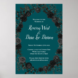 Schwarze Aquamarine Rose Gothic Elegante Hochzeit Poster