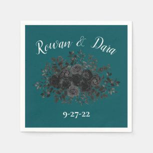 Schwarze Aquamarine Rose Gothic Elegante Hochzeit Serviette
