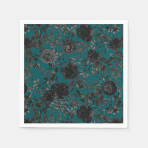 Schwarze Aquamarine Rose Gothic Elegante Hochzeit Serviette