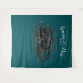 Schwarze Aquamarine Rose Gothic Elegante Hochzeit Wandteppich (Vorderseite (Horizontal))