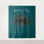 Schwarze Aquamarine Rose Gothic Elegante Hochzeit Wandteppich (Vorderseite)