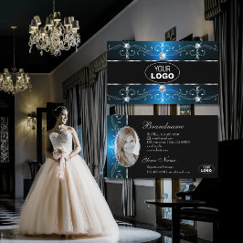 Schwarze Aquamarine Verzierte Grenzen - Logo und F Visitenkarte