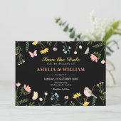 Schwarze Aquarell-Blumen-Hochzeit im Frühling Save The Date (Stehend Vorderseite)
