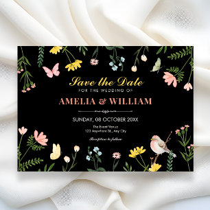 Schwarze Aquarell-Blumen-Hochzeit im Frühling Save The Date