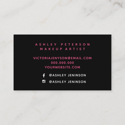 schwarze Aquarell brushtrokes Make-uptypographie Visitenkarte (Rückseite)