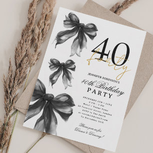 Schwarze Aquarell-Coquette-Schleife 40. Geburtstag Einladung