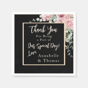 Schwarze Aquarell-Rosa-Floral-Hochzeit Serviette