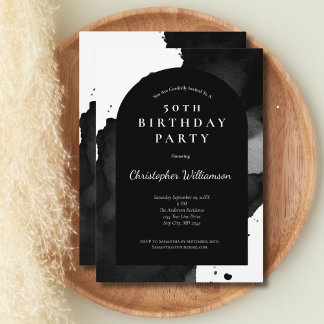 Schwarze Aquarell-Wash-Moderne-Arch-50.-Geburtstag Einladung