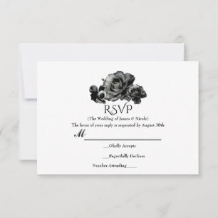 Schwarze Aquarellfarben-Rose Elegante Hochzeitskar RSVP Karte