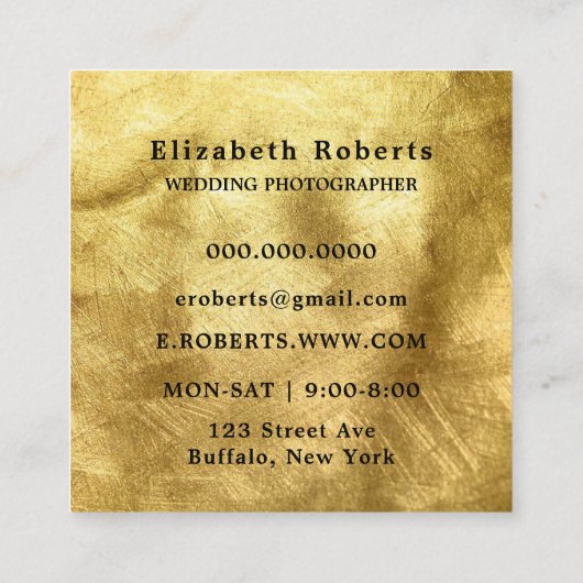 Schwarze Aquarellkamera Gold Hochzeitfotograf Quadratische Visitenkarte (Rückseite)