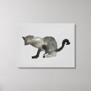 Schwarze Aquarellkatze Leinwanddruck