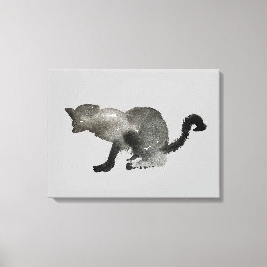 Schwarze Aquarellkatze Leinwanddruck (Vorderseite)
