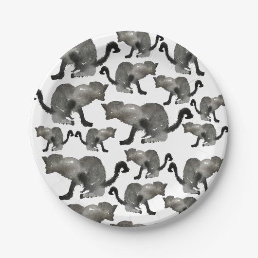 Schwarze Aquarellkatze Pappteller (Vorderseite)