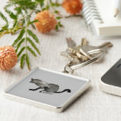 Schwarze Aquarellkatze Schlüsselanhänger (Seite)