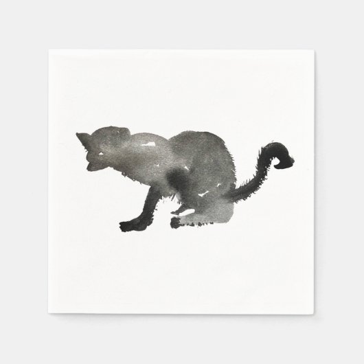 Schwarze Aquarellkatze Serviette (Vorderseite)