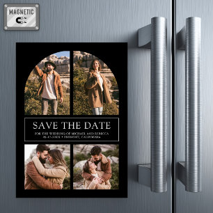 Schwarze Arch-Fotocollage Hochzeit "Save the Date" Magneteinladung