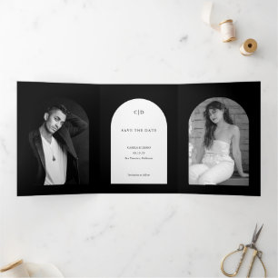 Schwarze Architektur-Foto-Hochzeit Vormerkung Dreifach Gefaltete Ankündigung