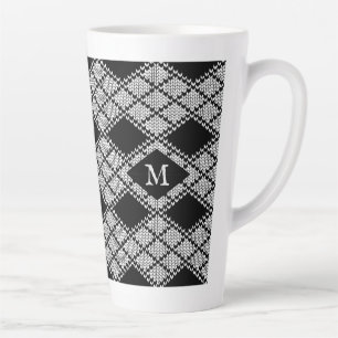SCHWARZE ARGYLE-STRICKWAREN Hohe Latte-Macchiato-T Milchtasse