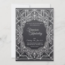 Schwarze Art Deco Geometrische Hochzeitseinladung