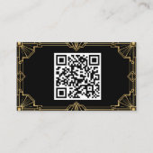 Schwarze Art Deco QR Code Visitenkarte im Gold-Opt (Rückseite)