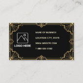 Schwarze Art Deco QR Code Visitenkarte im Gold-Opt (Vorderseite)
