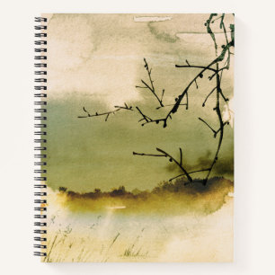 Schwarze Äste mutierten japanische Aquarelllandsch Notizblock