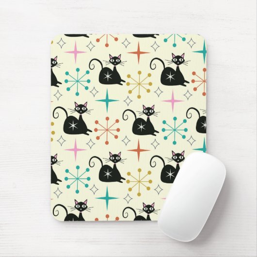 Schwarze Atomkatzen aus der Mitte des Jahrhunderts Mousepad (Mit Mouse)