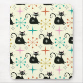 Schwarze Atomkatzen aus der Mitte des Jahrhunderts Mousepad (Vorne)