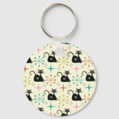 Schwarze Atomkatzen aus der Mitte des Jahrhunderts Schlüsselanhänger (Vorderseite)