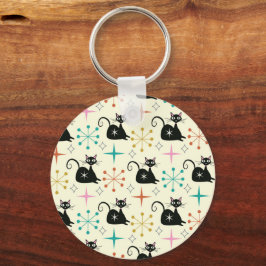 Schwarze Atomkatzen aus der Mitte des Jahrhunderts Schlüsselanhänger