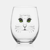 Schwarze Ätzgesicht mit katzengrünen Augen Whisker Weinglas Ohne Stiel (Rückseite)
