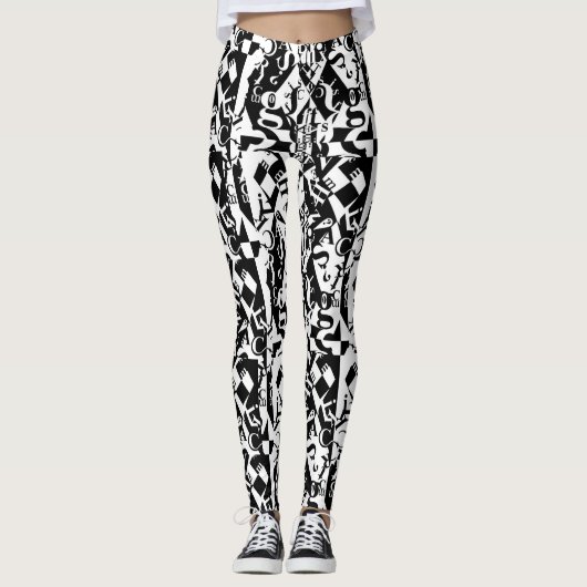 schwarze auf weißen auf schwarzen Leggings (Vorderseite)