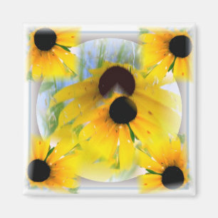 Schwarze Augen Susans Abstrakte Blumen Gelb Magnet