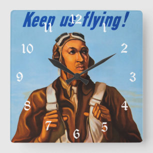 Schwarze Aviatoren US-Kampfpiloten des zweiten Wel Quadratische Wanduhr