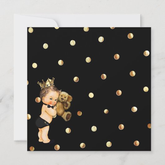 Schwarze Baby-Dusche GoldImitat-Glitzer-Prinz-Boy Einladung (Rückseite)