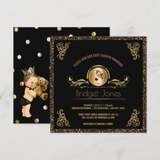 Schwarze Baby-Dusche GoldImitat-Glitzer-Prinz-Boy Einladung