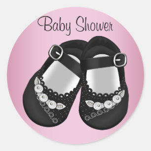 Schwarze Baby Schuhe Rosa Baby Shower Aufkleber