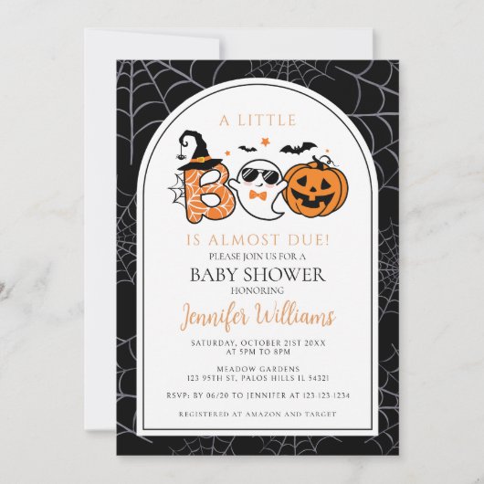 Schwarze Babydusche mit fast fälliger, süßer Geist Einladung (Vorderseite)