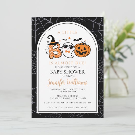 Schwarze Babydusche mit fast fälliger, süßer Geist Einladung (Stehend Vorderseite)