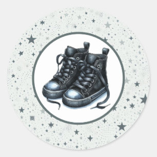 Schwarze Babyschuhe für Babys Hochzeit Runder Aufkleber