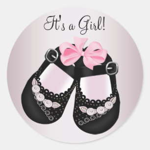 Schwarze Babyschuhe Rosa Babyparty-Aufkleber Runder Aufkleber