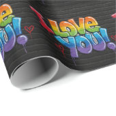 Schwarze Backsteingraffiti „Ich liebe dich! “ Geschenkpapier (Rolleneckpunkt)